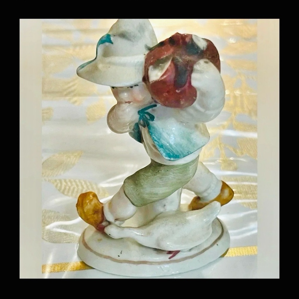 Antique Germany Porcelain Figurine Boy with Goose 4” 10cm